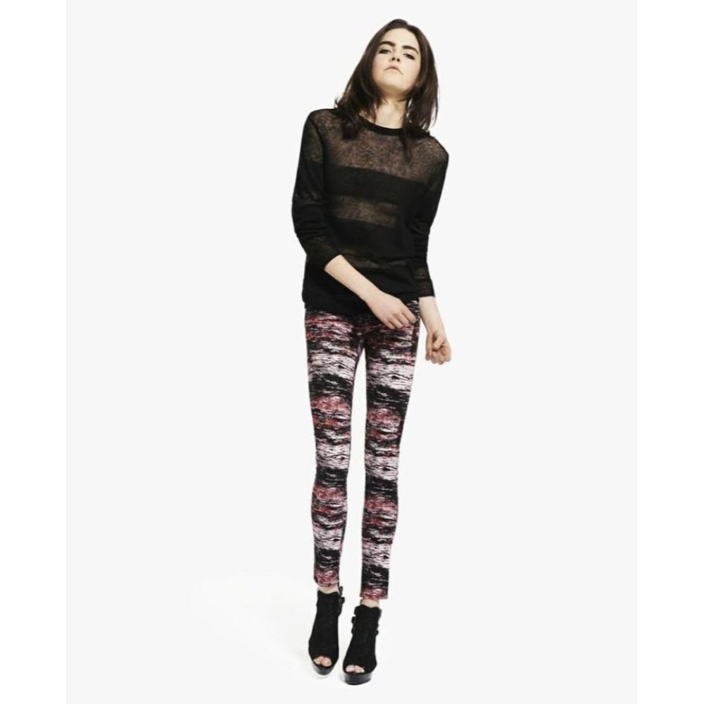 $215 THE KOOPLES Wood Print JEANS Skinny Slim SKIN Skull Buttons RED BLACK Multi